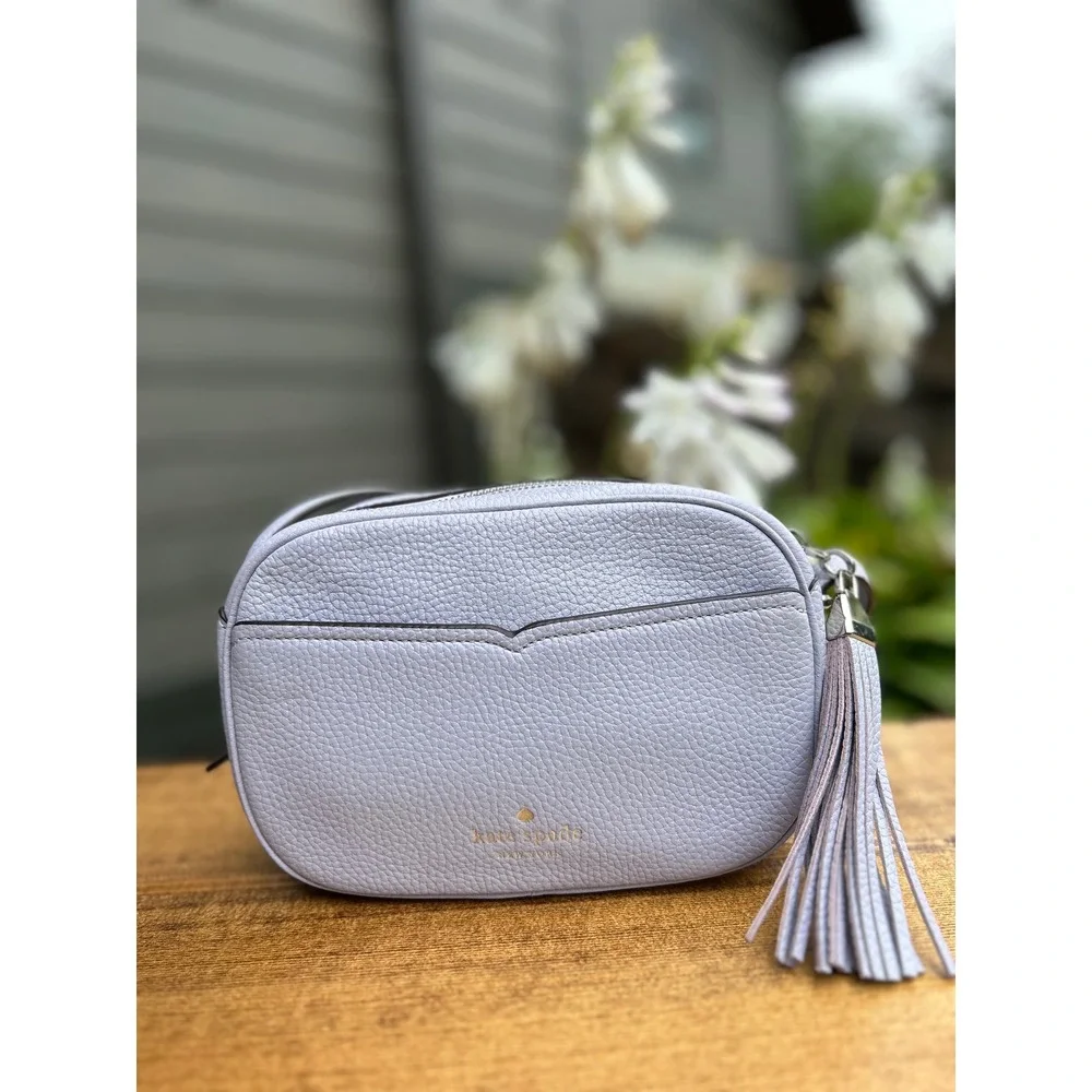 Kate Spade NY Kourtney Camera Crossbody Frozen Lilac Pebbled Leather Tassel Bag